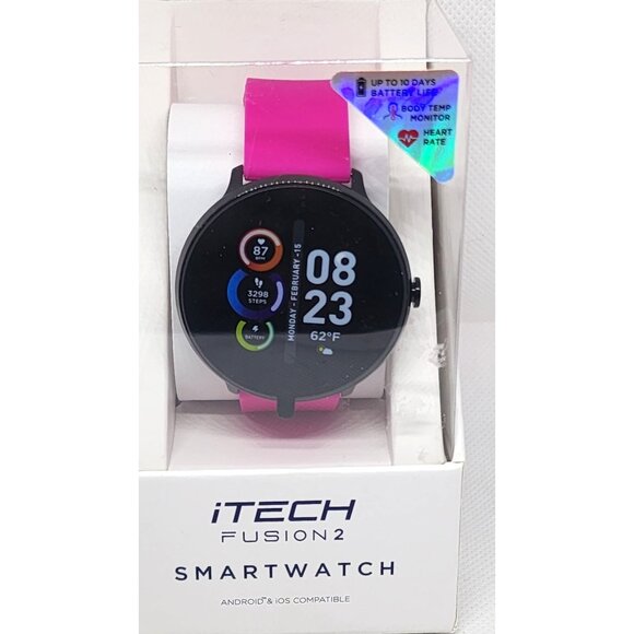 iTech Fusion 2 Smartwatch: Durable & Lightweight | Hot Pink Band | Android & iOS - Picture 6 of 16